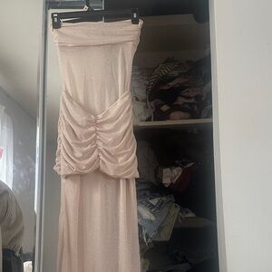 White Fox sheer Grace Elegant Sparkling Strapless Dress